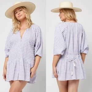 Anthropologie L*Space Vida Mini Dress Park Slope Gingham Check Blue Purple Swim